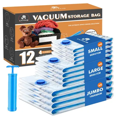 Vakuumbeutel 12 Stück, 3 Größen, mit Handpumpe