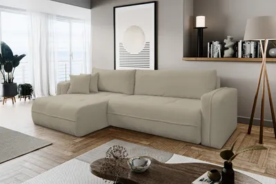 Produktbild von VENASI CLOUD Universell Ecksofa mit Schlaffunktion und Bettkasten Boucle Cappuccino Schlafsofa Eckcouch Sofa