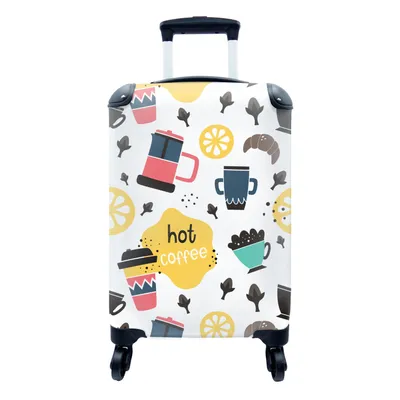 Produktbild von MuchoWow® Koffer Handgepäck Trolley Rollkoffer Kleine Reisekoffer mit 4 Rollen - Muster - Kaffee - Frühstück - Croissant - Cabin Size < 55x40x23 cm & 55x40x20 cm - Fotokoffer - Kabinenkoffer - Boardgepäck - Reise-Box - Reisekoffer - Reisegepäck - Koffer mit Bild - Trolley für Kinder