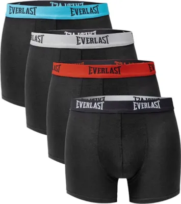 Produktbild von Everlast Herren Baumwoll Boxershorts Set - Bequeme Unterwäsche mit Elasthan, Perfekte Passform, Ohne Muster, Elastischer Bund, 4er Pack, Schwarz XXL