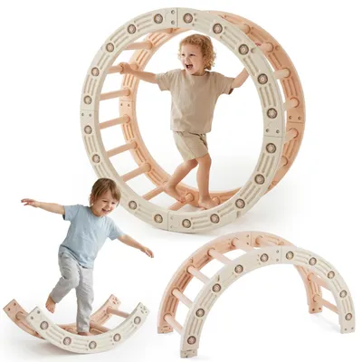 Zdjęcie produktu dla HyperMotion modułowy bujak gimnastyczny 4w1 dla dzieci, koło 110 cm, beżowo-szary z tworzywa HDPE do domu, ogrodu, przedszkola i sal zabaw
