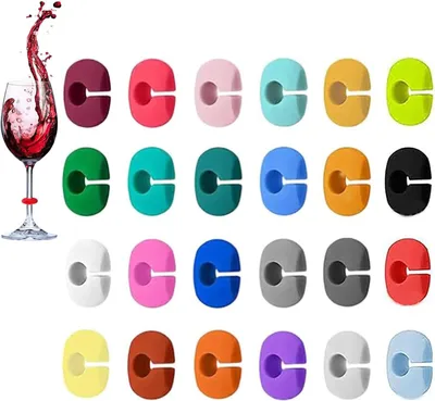 Produktbild von Glasmarkierer – Silikon – 24 Stück – Glasbeschriftung – Gläser – Glasmarkierer aus Silikon – Wiederverwendbar – Weingläser – Champagnergläser