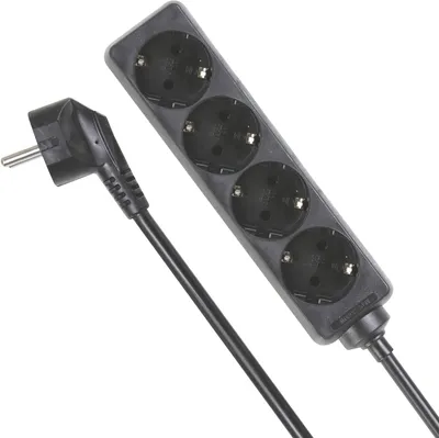 Zdjęcie produktu dla Listwa zasilająca - 4 gniazda Schuko (typ F) z zabezpieczeniem przed dziećmi - kabel H05VV-F 3G1.5 o długości 1,5 m - moc 3500 W - kolor czarny
