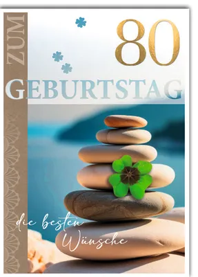 Produktbild von 80. Geburtstag Glückwunschkarte mit Umschlag Steinturm Kleeblatt Zum Geburtstag die besten Wünsche