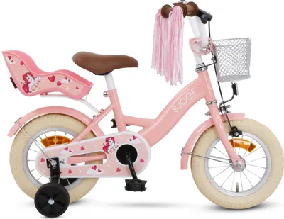 Produktbild von SJOEF Dolly Kinderfahrrad 12 Zoll | Kinder Fahrrad für Mädchen / Jugend | Ab 2-7 Jahren | 12 - 18 Zoll | inklusive Stützräder (Rosa)
