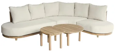 Image de Salon de jardin 5 places en acacia et coussins beige LAGOA