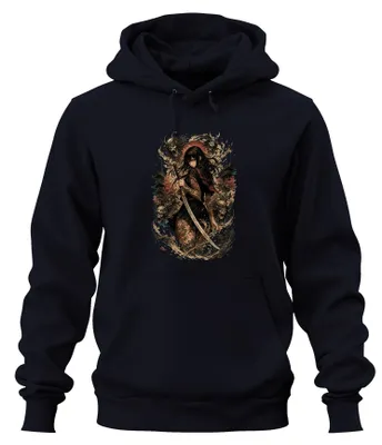 Produktbild von Samurai Kriegerin Katana Tattoo Japan Anime Y2K Yakuza Hoodie Kapuzenpullover, Navy, S