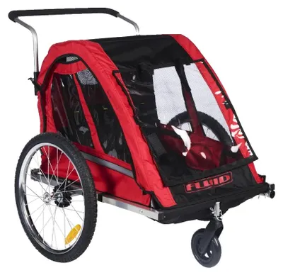 Immagine prodotto di Rimorchio per bicicletta per bambini, modello 2-in-1 con funzione passeggino, cintura di sicurezza, colore rosso