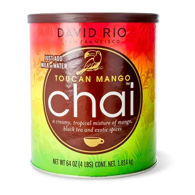 Produktbild von David Rio Toucan Mango Chai I Dose 1814kg I Dose I fruchtiger Chai Latte mit schwarzem Tee, Mango, Honig & exotischen Gewürzen