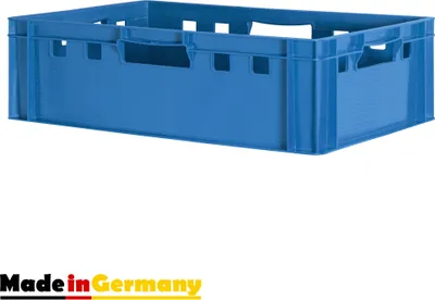 Produktbild von 1 Stück E2 Fleischkiste Blau Kiste Eurobox Lebensmittelecht Metzgerkiste Box Aufbewahrungsbox Kunststoff Wanne Plastik Stapelbar Lagerkiste 60 x 40 Kingpower