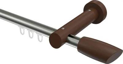 Produktbild von Interdeco Innenlaufstange / Gardinenstange mit Innenlauf Edelstahl-Optik / Nussbaum lackiert, Typ Talent Etta (Ellipse Schräge), 20 mm Ø 1-läufig, 360 cm