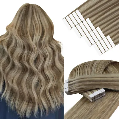 Image de Extensions à clips, cheveux naturels, couleur marron-blond, longueur 35 cm, poids 50g