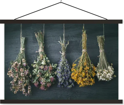 Produktbild von MuchoWow® Textilposter Trockenblumen - Blumen - Blumenstrauß - Stilleben - Seil - Bündel 120x80 cm mit schwarzem Rahmen - Wanddeko