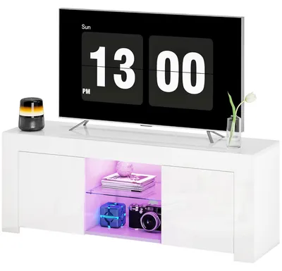 Produktbild von HOMCOM TV-Schrank mit LED-Beleuchtung, 2 Türen, Glasregal, Kabellöcher, Weiß