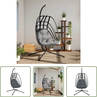 Zdjęcie produktu dla The Living Store Fotel wiszący Egg Design ze stojakiem stal antracytowa