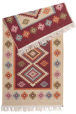 Zdjęcie produktu dla Dywan kilim bordo romby - kształt: prostokątny, prostokątny: 80×150 cm, kolor: bordo
