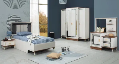 Image de Ensembles de chambre à coucher Lit pour adolescent Lit pour enfant Ensemble 5 pièces en bois blanc Lit moderne