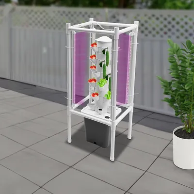 Produktbild von Hydroponik Vertikalgarten - 6-stöckiger Turm - 30 Pflanzlöcher - LED-Pflanzenlicht - Wassertank - Anzucht-Set - Schwarz