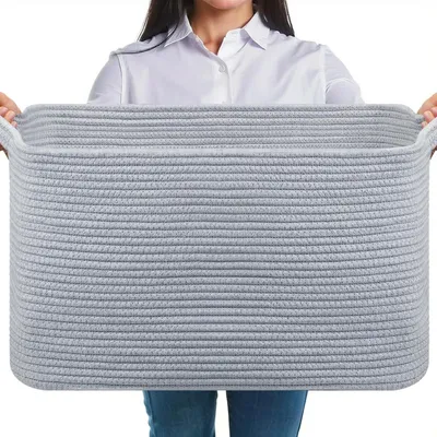 Produktbild von Wäschekorb Baumwolle 63L Geflochten mit Henkeln 55x38x30 cm Grau 1 Stück