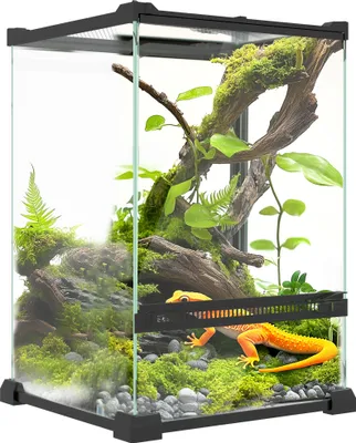 Produktbild von PawHut Glas-Terrarium für Reptilien, 12 l Vivipar Box, Reptilienzuchtbox mit Drahtgitterdeckel, für Frösche, Schlangen und Schildkröten, 20 x 20 x 30 cm, Schwarz