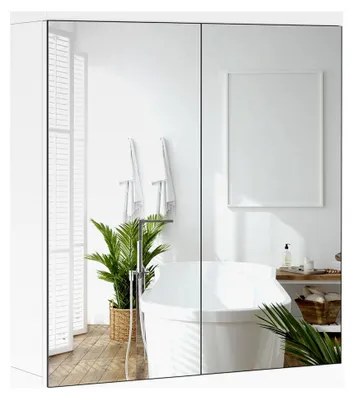 Produktbild von Badezimmerschrank mit 2 Spiegeltüren, Hängeschrank und höhenverstellbarer Ablage