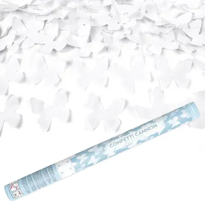 Produktbild von Konfetti-Röhrenschießen mit weißen Schmetterlingen 60cm
