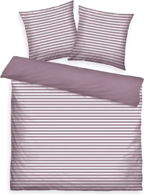 Produktbild von Tom Tailor Bettwäsche Set - MEDIUM STRIPES, Renforcé Bettwäsche, Wendemotiv, Baumwolle Mauve/Weiß 200x220cm