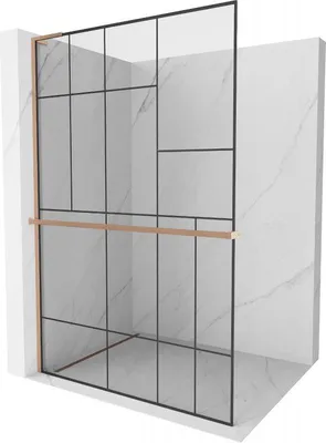 Produktbild von Mexen Kioto+ L Duschwand mit Ablage Walk-in 100 x 200 cm, schwarzes Muster, gebürstetes Kupfer - 800-100-123-65-78