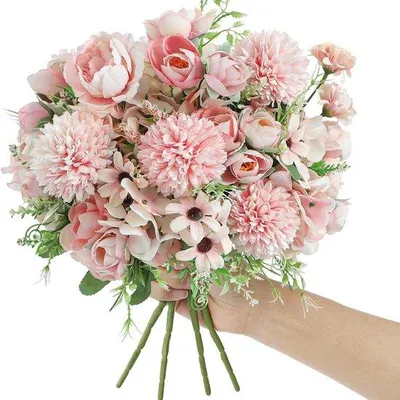 Image de Fleurs artificielles hortensias, 4 pièces, en soie rose - Fleurs décoratives pour mariage et salon