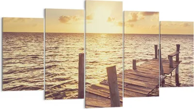 Produktbild von Bild auf Leinwand - Leinwandbild - 5 Teile - Brücke Sonne Ozean - 160x85cm - Wand Bild - Wanddeko - Wandbilder - Leinwanddruck - Bilder - Wanddekoration - Leinwand bilder - Wandbild - EA160x85-4168