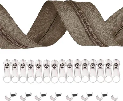 6m Endlos-Reißverschluss 5mm mit 15 Zippern und 15 Endstücke braunbeige