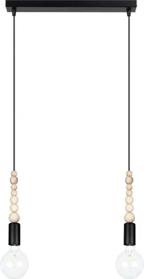 Produktbild von Pendelleuchte Metall E27 H: max. 100 cm Schwarz Natur 2-flammig länglich Retro Design Hängelampe