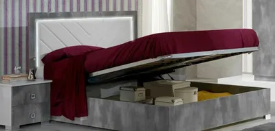 Produktbild von Weiches Bett Moderner Stil Graue Farbe LED-Beleuchtung Holzbett