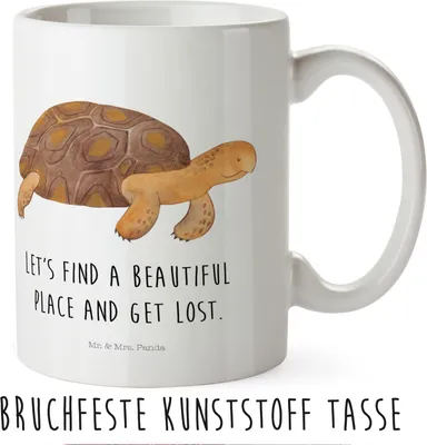 Produktbild von Mr. & Mrs. Panda Plastikbecher Schildkröte Marschieren - Weiß - Geschenk, Motivation, Neustart, Urlaub, Kindertasse, Pott, Trinklernbecher, Schildkröten, Abenteuer