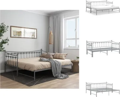 Zdjęcie produktu dla vidaXL Rozkładana sofa szara metalowa 90x200 cm - Łóżka i stoliki nocne