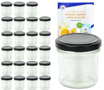 Produktbild von 24er Set Sturzglas 167 ml To 66 schwarzer Deckel Einmachgläser Einkochgläser Glas incl. Rezeptheft