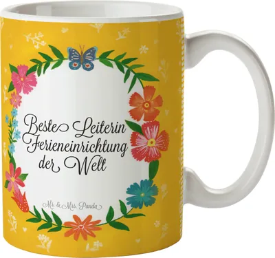 Produktbild von Mr. & Mrs. Panda Becher Leiterin Ferieneinrichtung - Geschenk, Rente, Henkelpott, Kaffeetasse, Kaffeebecher, Abschied, bedruckt, haferl, Diplom, Beruf
