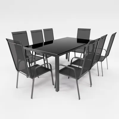 Produktbild von Gartenmöbel Set Metall Tisch 8 Stapelsessel Essgruppe Gartenset Sitzgruppe Stuhl schwarz