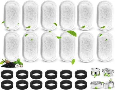 Produktbild von Katzenbrunnen Filter 24 Stueck, 12 Ersatzfilter, 12 Schwämme, Geeignet für 2L und 3.2L Edelstahl