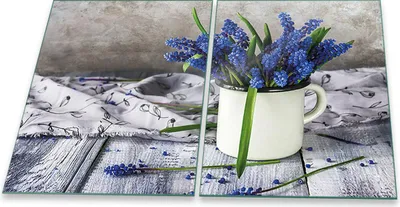 Produktbild von Herdabdeckplatten Glaskeramik Spritzschutz Glas Universal 2-Teilig 2x40x52 Blumen Blau