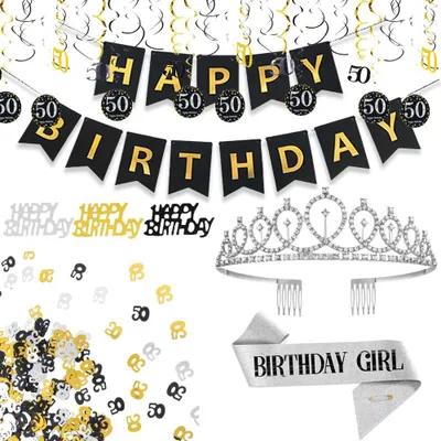 50. Geburtstag Deko-Set: Krone, Schärpe, Spiralen, Girlanden