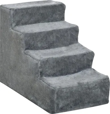 Produktbild von Haustiertreppe 4-Stufige Hunderampe Mit Abnehmbarem Bezug, Katzentreppe, Spanplatte, Plüsch, Grau, 60X35X44Cm