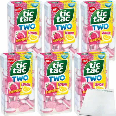 Produktbild von Tic Tac TWO Raspberry&Lemon ohne Zucker 6er Pack (6x38,5g) + usy Block
