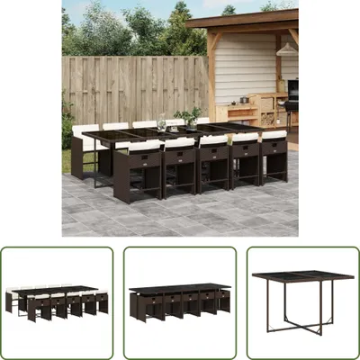 Produktbild von The Living Store 11-tlg. Garten-Essgruppe mit Kissen Braun Poly Rattan