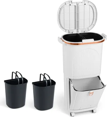 Immagine prodotto di COSTWAY Cestino per cucina, sistema di separazione dei rifiuti, cestino interno da 12L e cestino a pedale da 14L, cestino con rotelle, doppio coperchio, pedale e gancio, cestino per rifiuti, bianco