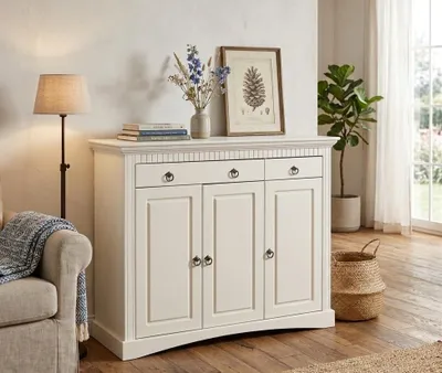 Produktbild von 3 trg Kommode aus Kiefernholz weiß lackiert Schrank Sideboard  clever-moe