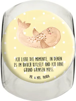 Produktbild von Mr. & Mrs. Panda Kaffeedose Robbe Liegen XL 2000ml - Gelb Pastell - Geschenk, Strand, Dekoglas, Vorratsbehälter, Vorratsdose, Robben, Seehund, Nordsee, Ostsee, Teedose