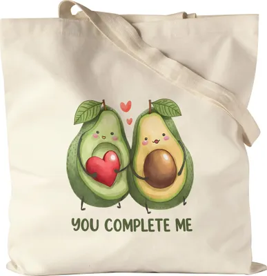 Produktbild von You Complete Me Jutebeutel Avocado Valentinstag Freundin Freund Süß Geschenkidee Paar Liebe