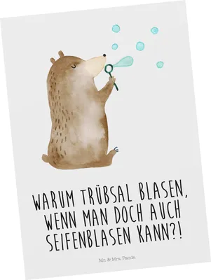 Produktbild von Mr. & Mrs. Panda Postkarte Bär Seifenblasen - Weiß - Geschenk, Ansichtskarte, Grußkarte, Postkarten, Teddy, Lustig Sein Glücklich Traurig Happy, Fotokarte, Ansichtskarten