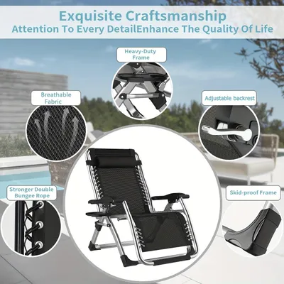 Immagine prodotto di Poltrona reclinabile pieghevole extra larga, con cuscino spesso e portabicchieri, sedia da giardino ergonomica a gravità zero, confezione da 2